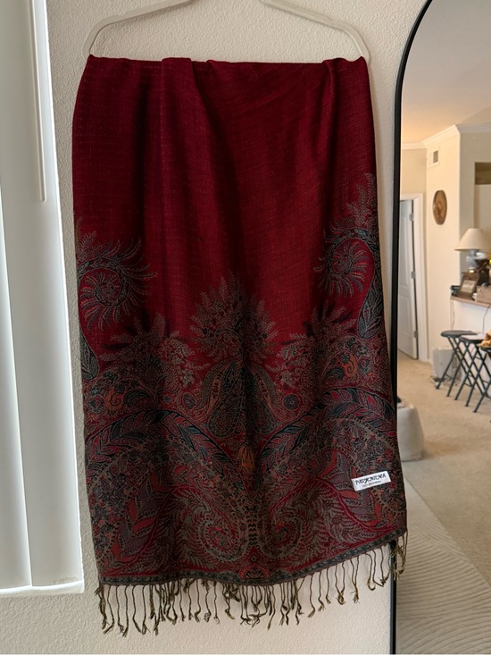 pashmina Accessories - Pashmina Reversible Paisley Shawl Wrap Burgundy Sage Fringe Boho